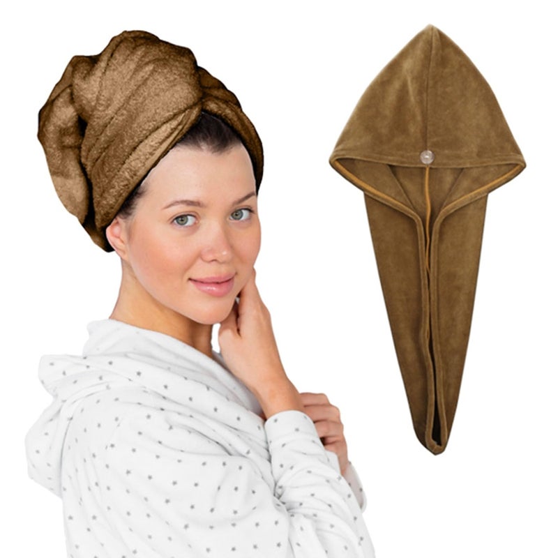 HOUSSE Microfibre Head Towels | 550 GSM High Absorbent Hair Wrap with Adjustable Buttons for Girls | Super Soft & Quick Dry Wrap Towel for Hairs | Pack of 1 | 25x65 cm (Plantation) - Image 1