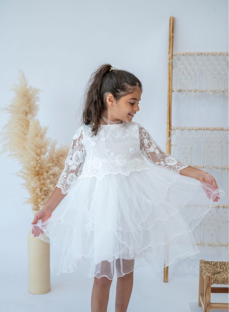 LALEENA White Floral Lace Girls Dress - Image 1