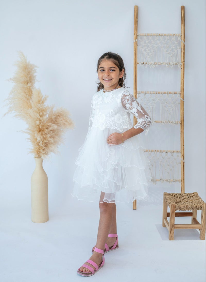 LALEENA White Floral Lace Girls Dress - Image 2