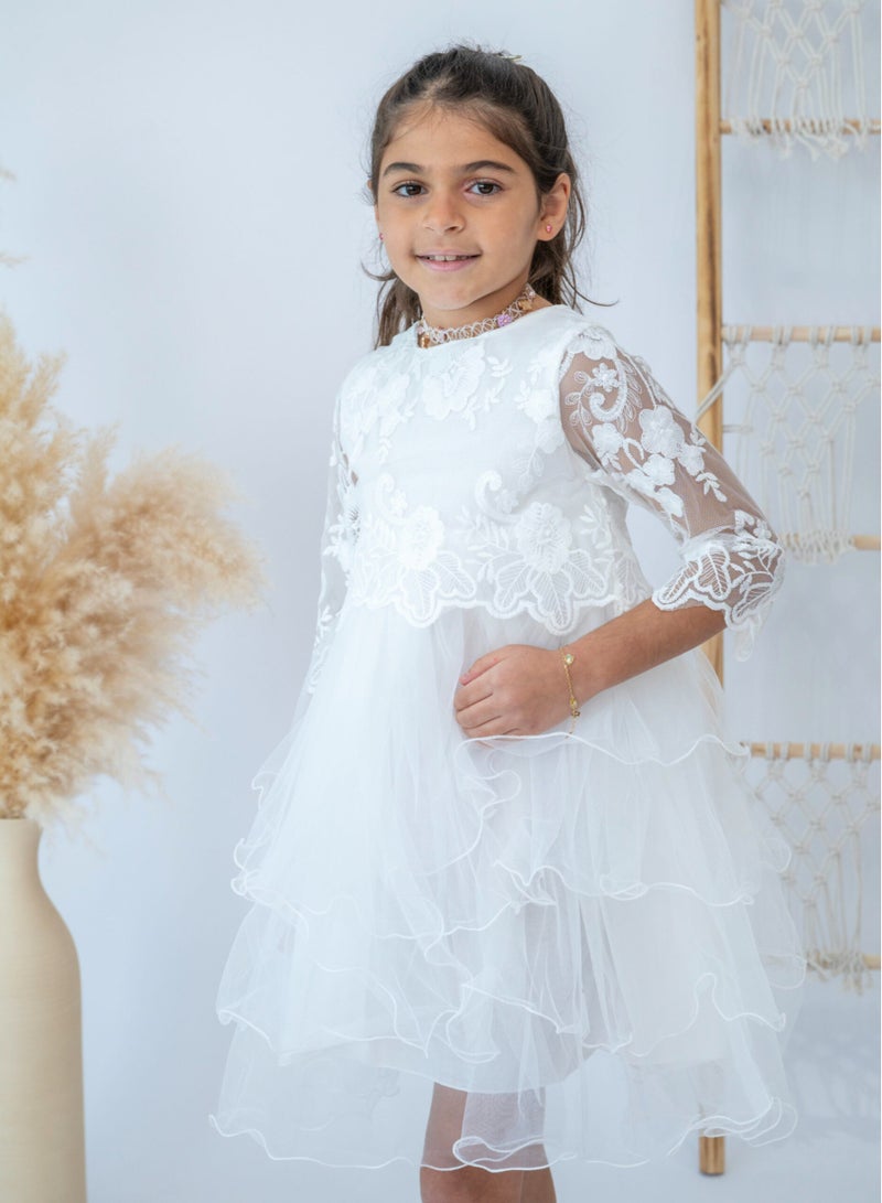 LALEENA White Floral Lace Girls Dress - Image 3