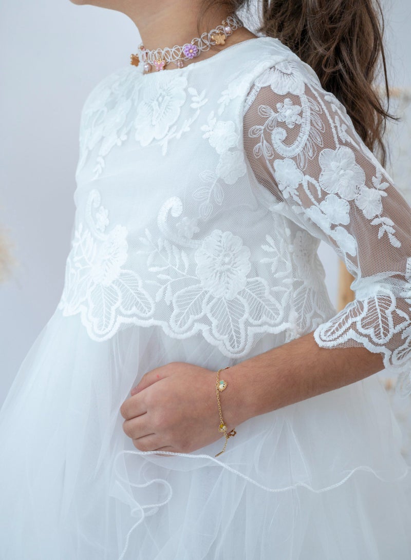 LALEENA White Floral Lace Girls Dress - Image 4