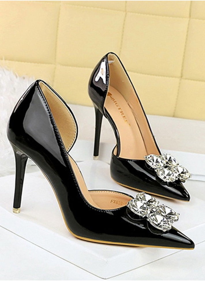 BIGTREE Women's Closed Pointed Toe Stiletto Pump Rhinestone Decoration High Heels Black 10.5 CM  - Image 2