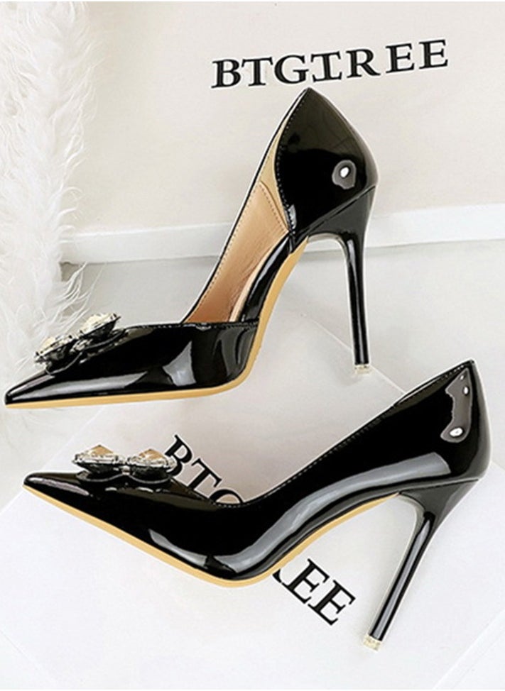 BIGTREE Women's Closed Pointed Toe Stiletto Pump Rhinestone Decoration High Heels Black 10.5 CM  - Image 3