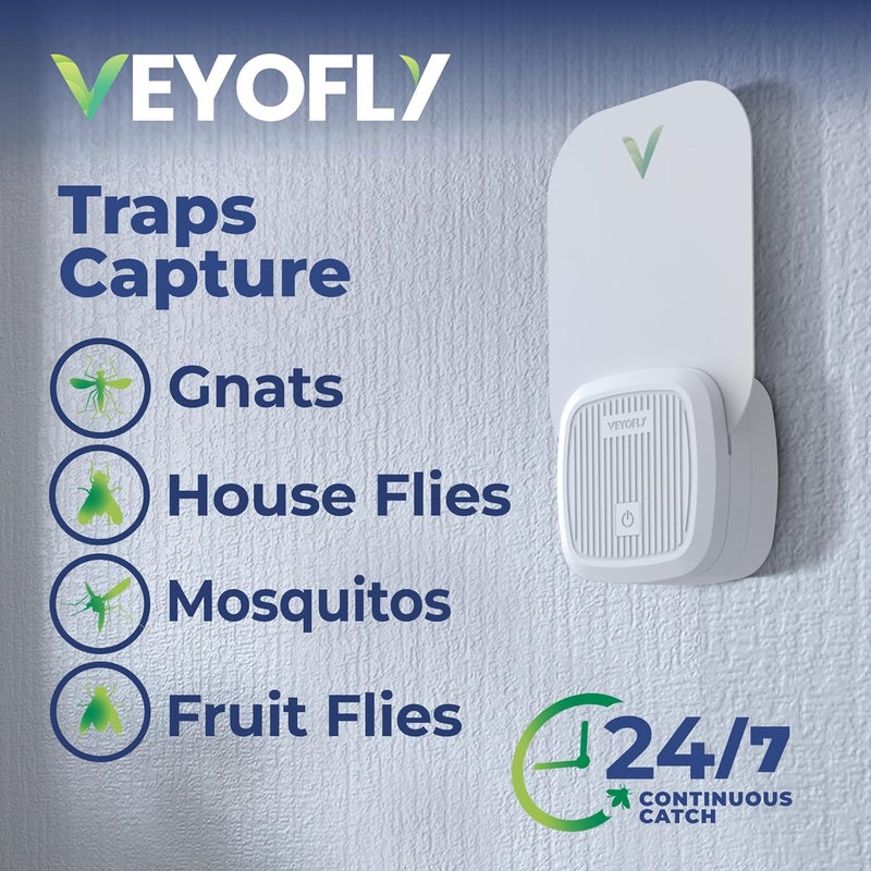 VEYOFLY, Flying Insect Trap, Insect Catcher, Indoor Fly Trap, Safer Home, Fruit Fly Traps for Gnat, Moth, Mosquito, Bug Light Plug in Insect Killer (4 Device + 12 Glue Cards) - Image 2