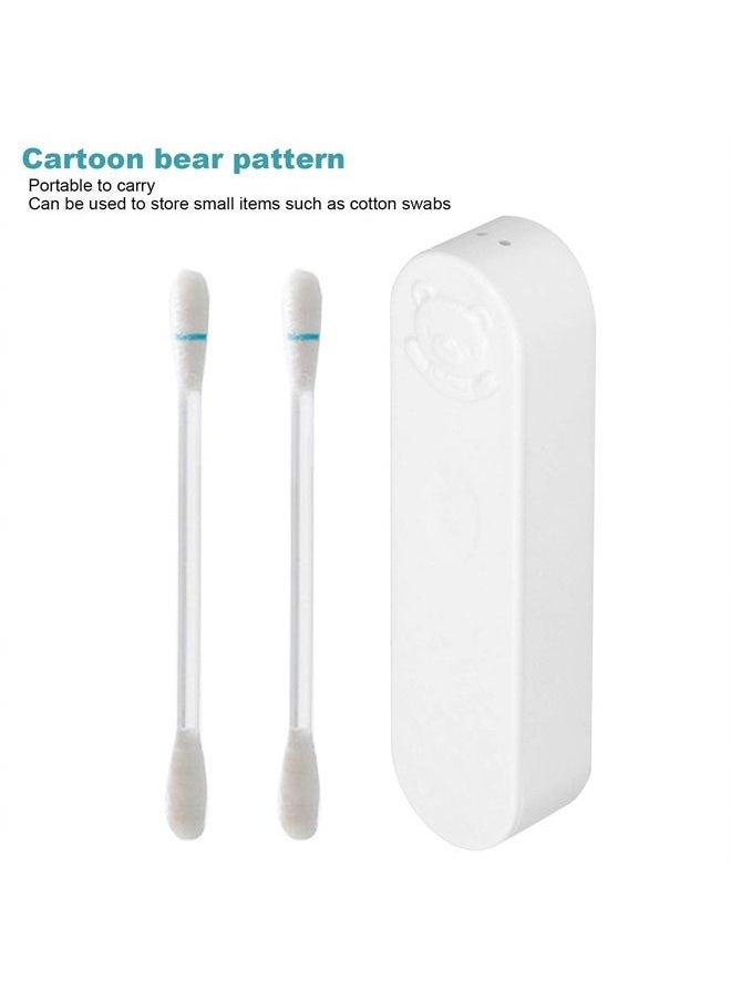 Zerodis Cotton Swab Box, Cartoon Bear Pattern Mini Travel Swab Case Unique Keepsake Trinket Box with Cover for Home Office(White)  - Image 3