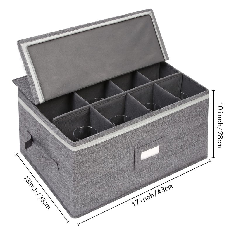 popoly Stemware Storage Containers (2 pack), Wine Glass Storage Box with Dividers for Glassware or Crystal, Holds 12 Red or White Wine Glasses, Hard Top and Stackable (Grey) - Image 4