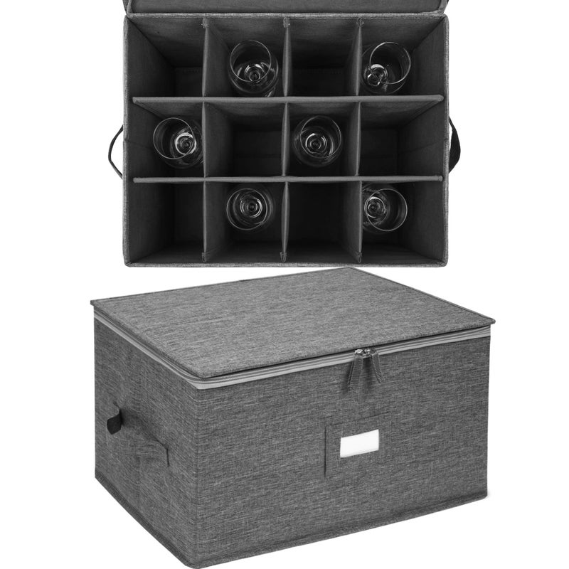 popoly Stemware Storage Containers (2 pack), Wine Glass Storage Box with Dividers for Glassware or Crystal, Holds 12 Red or White Wine Glasses, Hard Top and Stackable (Grey) - Image 5