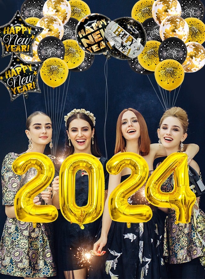 GROIC طقم بالونات ذهبية سوداء 43 قطعة من لوازم حفلات رأس السنة الجديدة 2024، لوازم الحفلات مع لافتة خلفية لرأس السنة الجديدة 2024 وديكورات حفلات رأس السنة الجديدة - Image 4