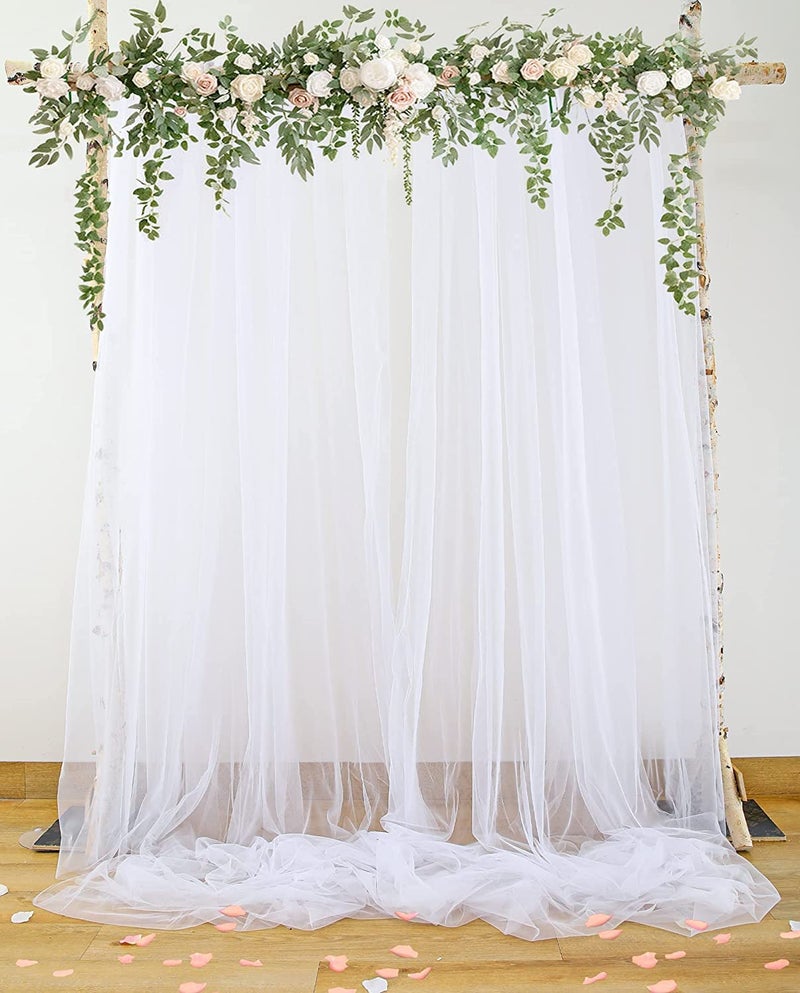 Boltove® Decoration White Backdrop Tulle Net Transparent 5x8 Ft. for Birthdays Anniversary Baby Shower Photo Shoot Wedding Party Stage Background Ceremony Photoshoot net parda - Set of 2 - Image 1