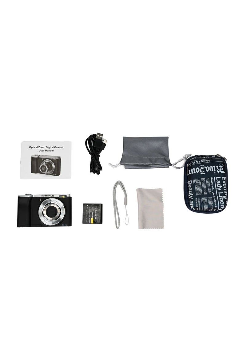PROMAGE PC250 Black 5K Digital Camera - 56MP UHD with 10X Optical Zoom, 2.8" IPS Touch Screen, 512GB Support & Solibag Carry Case | Advanced Vlogging Camcorder