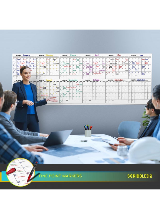 Scribbledo Extra Large 100"x36" White Board Calendar Dry Erase Calendar for Wall 12 Month Planner Big Dry Erase Wall Calendar 2023 Monthly Large Wall Calendar Includes 6 Markers Eraser Push Pins & Mounting Tape  - Image 2