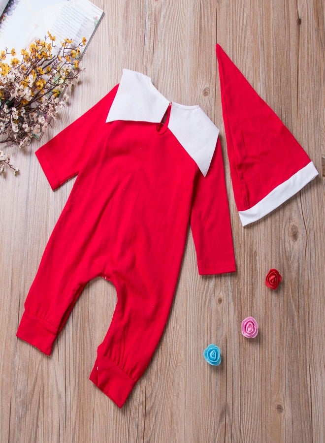 RWYBEIW My First Christmas Outfit Newborn Baby Girl Xmas Elf Costumes Long Sleeve Santa Claus Jumpsuit Romper with Hat Set (Red, 0-6 Months) - Image 4