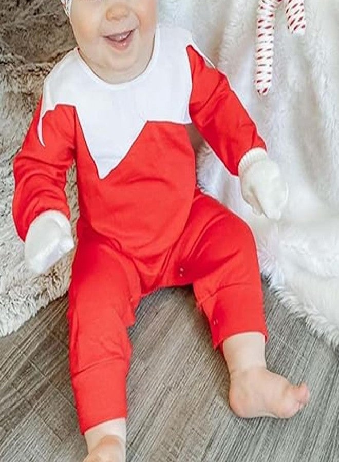RWYBEIW My First Christmas Outfit Newborn Baby Girl Xmas Elf Costumes Long Sleeve Santa Claus Jumpsuit Romper with Hat Set (Red, 0-6 Months) - Image 2