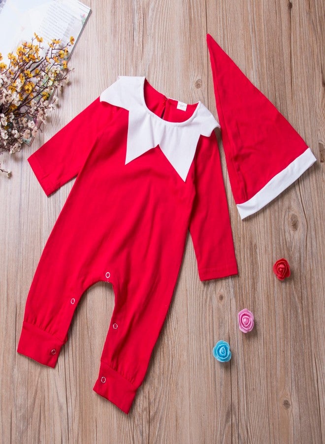RWYBEIW My First Christmas Outfit Newborn Baby Girl Xmas Elf Costumes Long Sleeve Santa Claus Jumpsuit Romper with Hat Set (Red, 0-6 Months) - Image 3