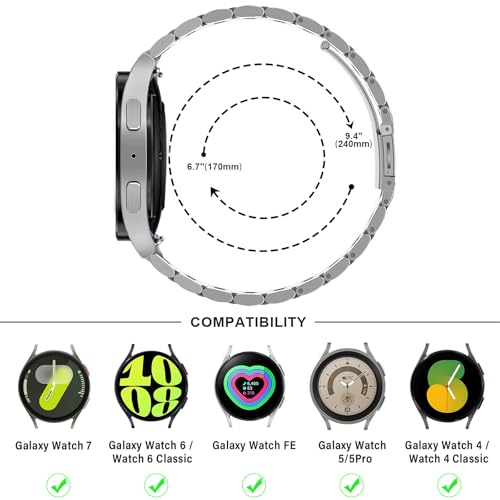 Anlinser No Gap Bands Compatible with Samsung Galaxy Watch 7/6/5/4/FE Band 44mm 40mm/Watch 6 Classic Band 47mm 43mm/Watch 5 Pro 45mm/Watch 4 Classic, 20mm Metal Strap for Women Men, Silver-Gold - Image 5