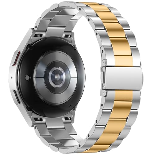 Anlinser No Gap Bands Compatible with Samsung Galaxy Watch 7/6/5/4/FE Band 44mm 40mm/Watch 6 Classic Band 47mm 43mm/Watch 5 Pro 45mm/Watch 4 Classic, 20mm Metal Strap for Women Men, Silver-Gold - Image 2