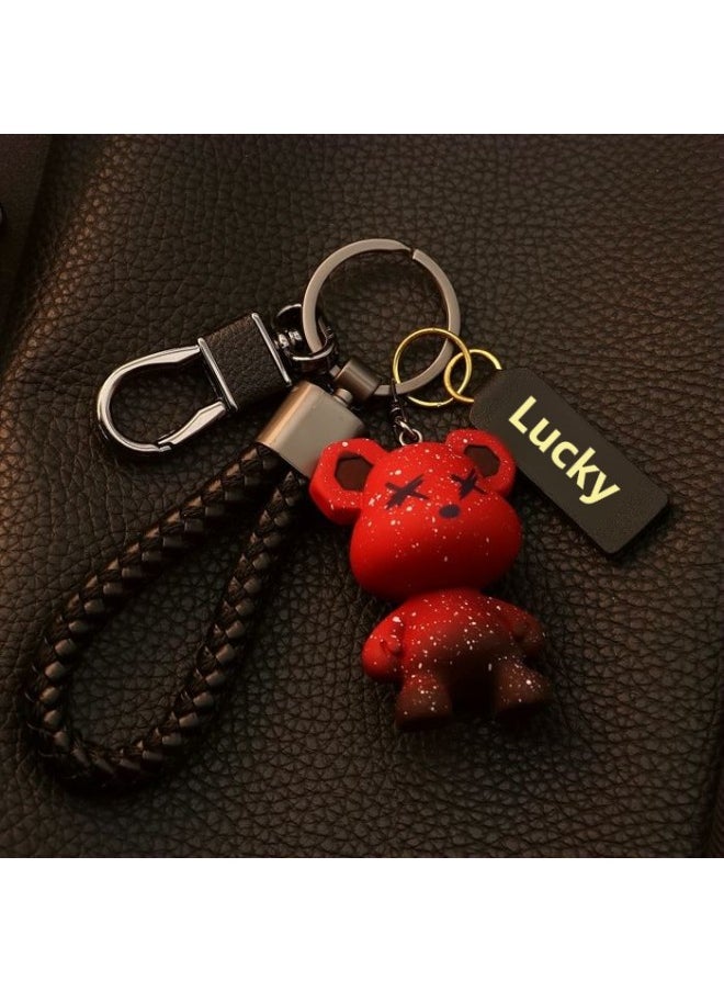 Generic Bear Men And Women Key Chain Key Ring Key Ring Cartoon Cute Star Bear Car Key Chain Pendant Gao Jia-Color:Starry Sky Red Bear Third Generation Black Rope + First Generation Black Luck  - Image 1