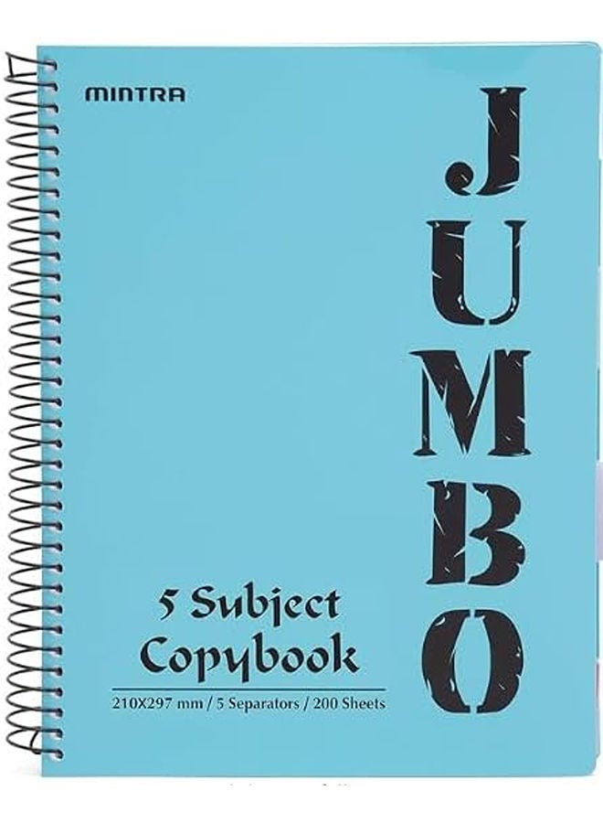 JUMBO A4 Notebook 5 Subjects 200 Sheets-Pastel color- Blue Pastel