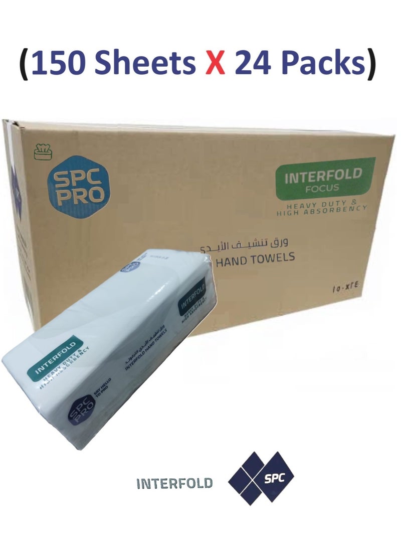 SPC Hand Towel Interfold Tissues two layers soft and strong (150 Sheets X 24 Packs)  - Image 1