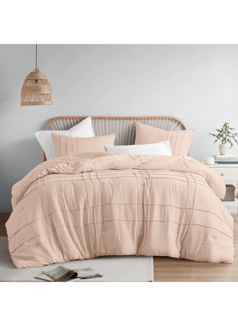 Comfort Spaces Comfort Spaces Blush Queen Size Comforter Set - 3 Pieces Pintuck Pleated Bedding Sets Queen  All Season Lightweight  Extra Softness Pre-Washed Microfiber Queen Bed Set  Shams  Full/Queen  - Image 1