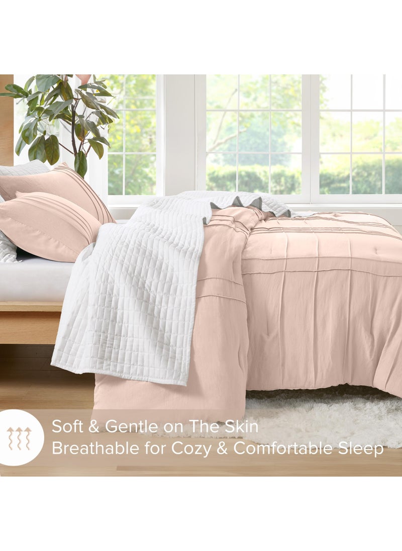 Comfort Spaces Comfort Spaces Blush Queen Size Comforter Set - 3 Pieces Pintuck Pleated Bedding Sets Queen  All Season Lightweight  Extra Softness Pre-Washed Microfiber Queen Bed Set  Shams  Full/Queen  - Image 2
