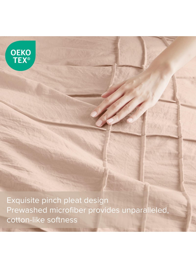 Comfort Spaces Comfort Spaces Blush Queen Size Comforter Set - 3 Pieces Pintuck Pleated Bedding Sets Queen  All Season Lightweight  Extra Softness Pre-Washed Microfiber Queen Bed Set  Shams  Full/Queen  - Image 3
