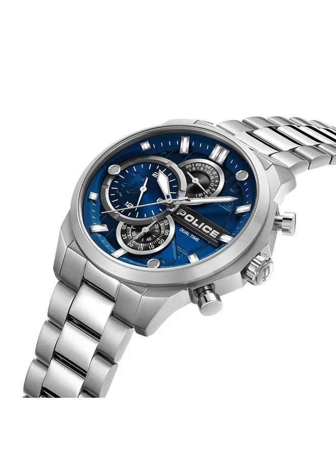 POLICE Reactor Navy Dial Silver Stainless Steel Bracelet Multifunction Watch for Men - 46mm