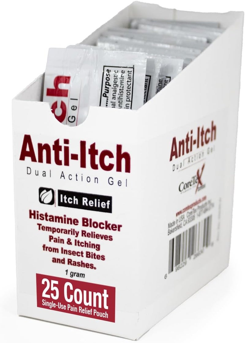 CoreTex Anti-Itch Dual Action Gel Packets - Pack of 25 Single-Use Topical Analgesic Gel Packets for Fast Acting Relief from Poisonous Plant Rashes, Insect Bites, & Other Mild Skin Irritations
