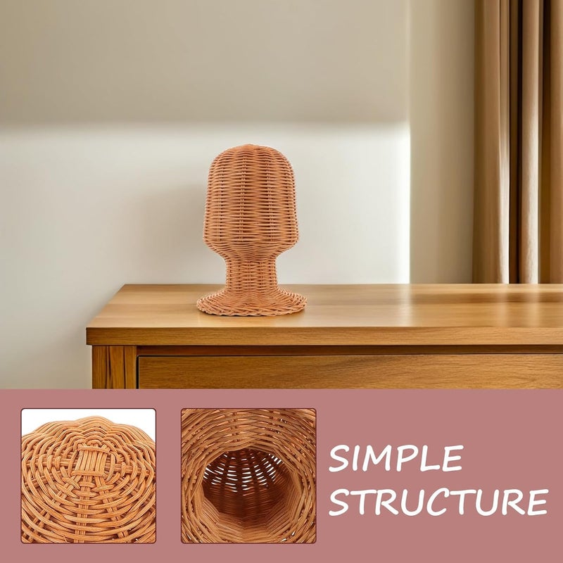 TEHAUX Rattan Wig Display Stand Wicker Hat Holder 27Cm Handmade Wicker Cap Rack for Hair Salon Home Table Wig Storage and Display - Image 3