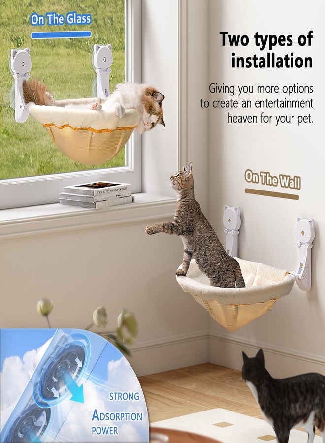 JUNSPOW Cat Window Perch Cordless, Foldable & Stable Cat Beds- Breathable Cats Window Hammock for Overlooking, Sunbathing and Climbing - Maximum Hold Up to 40lb(Cream,Faux Rabbit Fur) - Image 3