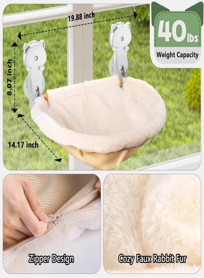 JUNSPOW Cat Window Perch Cordless, Foldable & Stable Cat Beds- Breathable Cats Window Hammock for Overlooking, Sunbathing and Climbing - Maximum Hold Up to 40lb(Cream,Faux Rabbit Fur) - Image 5