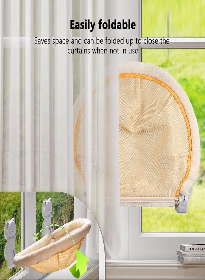 JUNSPOW Cat Window Perch Cordless, Foldable & Stable Cat Beds- Breathable Cats Window Hammock for Overlooking, Sunbathing and Climbing - Maximum Hold Up to 40lb(Cream,Faux Rabbit Fur) - Image 4
