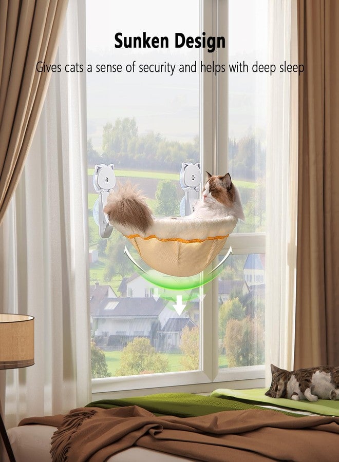 JUNSPOW Cat Window Perch Cordless, Foldable & Stable Cat Beds- Breathable Cats Window Hammock for Overlooking, Sunbathing and Climbing - Maximum Hold Up to 40lb(Cream,Faux Rabbit Fur) - Image 2