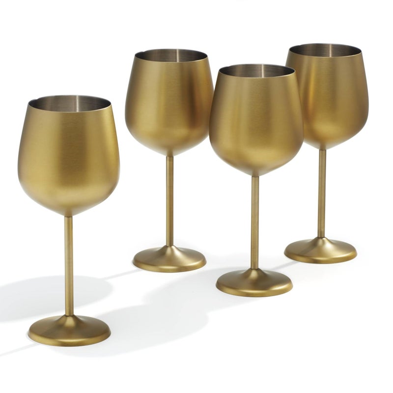 Cambridge Silversmiths 4 Piece Set of 18 oz Brushed Gold All Purpose Single Wall Wine Glasses