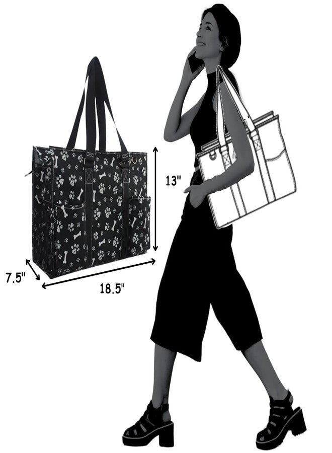 NGIL Zip-Top Tote Bag with Exterior Pockets for Working Women, Nurses, and Moms, Design in USA (Printed Paws-Black) - Image 4