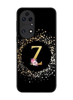 Rugged Black edge case for Huawei P50, Slim fit Rubber Edges Thin Cover -  Custom Monogram Initial Letter Floral Pattern Alphabet - Z  (Black )