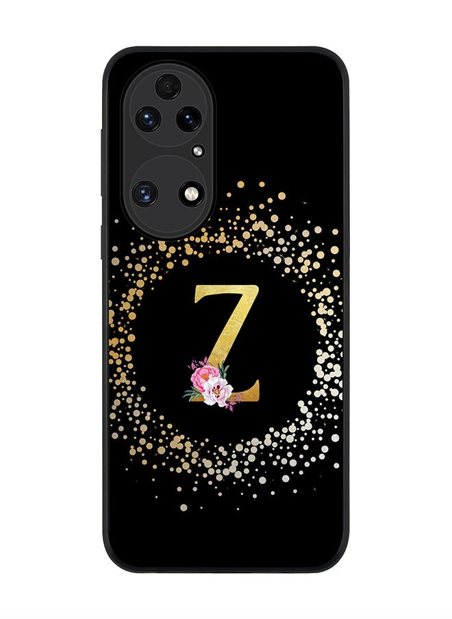 Stylizedd - Rugged Black edge case for Huawei P50, Slim fit Rubber Edges Thin Cover -  Custom Monogram Initial Letter Floral Pattern Alphabet - Z  (Black ) - Image 1