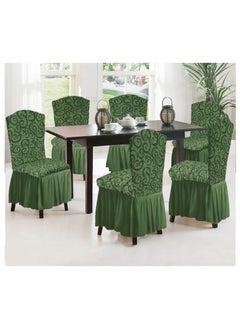 Fabienne 6-Piece Woven Jacquard Stretch Fit Dining Chair Covers Set Olive Green  - Image 1