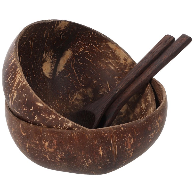 Natural Coconut Shell Bowls Set With 2 Acacia Wood Spoons Eco Friendly Tableware - Image 2