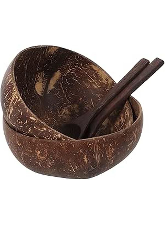Natural Coconut Shell Bowls Set With 2 Acacia Wood Spoons Eco Friendly Tableware - Image 1