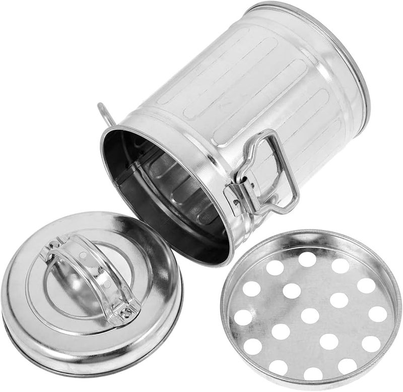 Galvanized Steel Metal Bucket Ashtray With Lid Mini Desktop Trash Can Windproof - Image 1