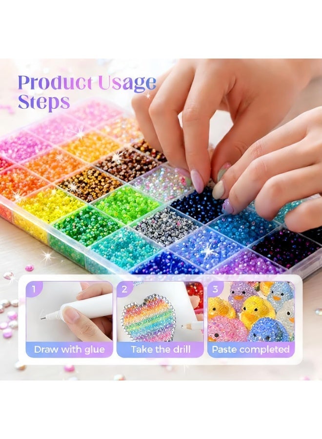 Colorful DIY Resin Rhinestone Kit, Multicolor 3mm Flatback Gems with 3 Glue Bottles (24000 Pieces) - Image 3