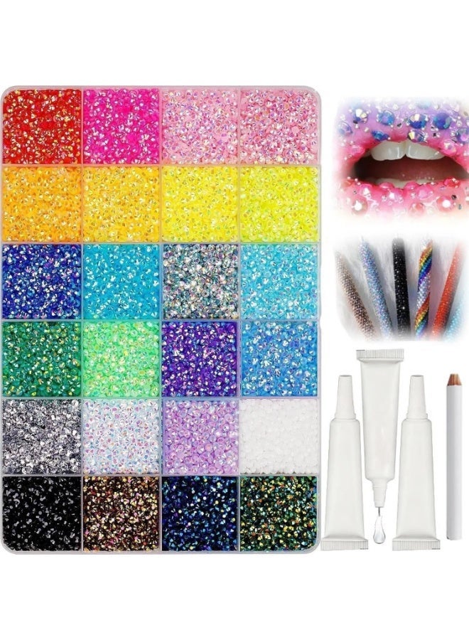 Colorful DIY Resin Rhinestone Kit, Multicolor 3mm Flatback Gems with 3 Glue Bottles (24000 Pieces) - Image 1