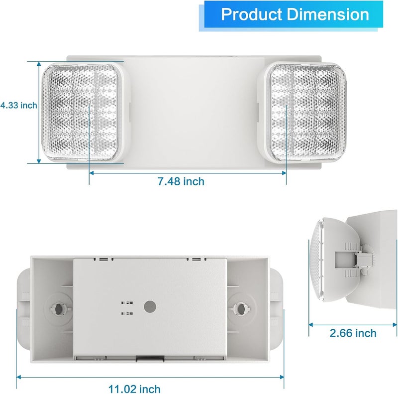 EXITLUX 6 Packs LED Emergency Lights with Battery Backup, Two Head Adjustable Square LED Emergency Lighting for Home/Business, UL 924 Certified-Wall Mount, Hard Wired, 120-277V, Fire Resistant. - Image 4