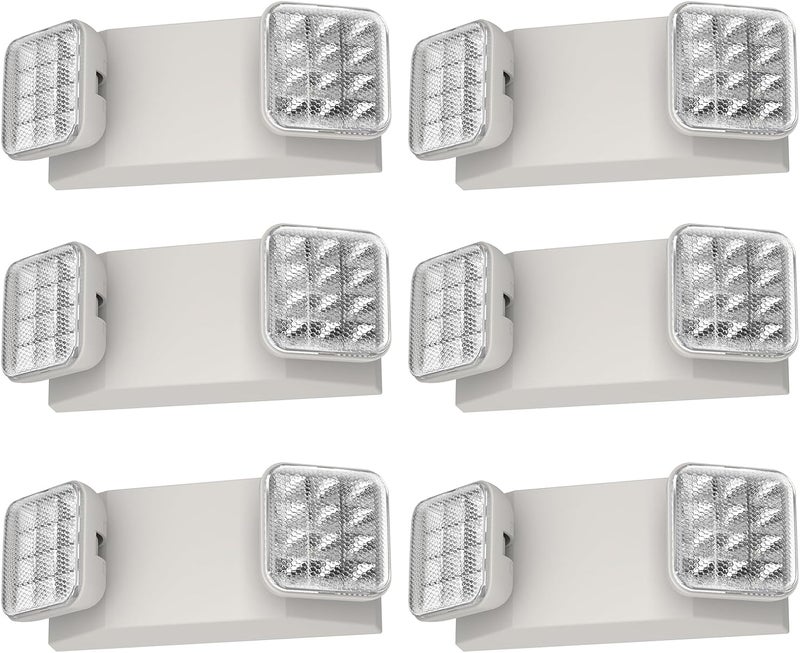 EXITLUX 6 Packs LED Emergency Lights with Battery Backup, Two Head Adjustable Square LED Emergency Lighting for Home/Business, UL 924 Certified-Wall Mount, Hard Wired, 120-277V, Fire Resistant. - Image 1