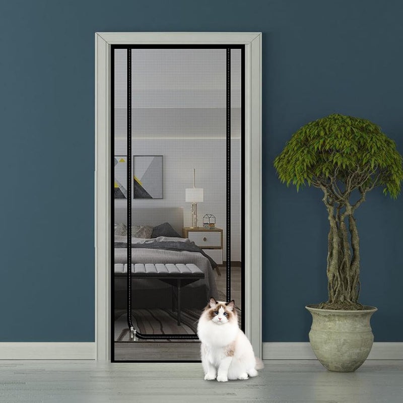 Pet Screen Door Zipper Mesh Cat Door Heavy-Duty Gray Mesh with Black Tape 90x200cm for Patio and Home Use - Image 5