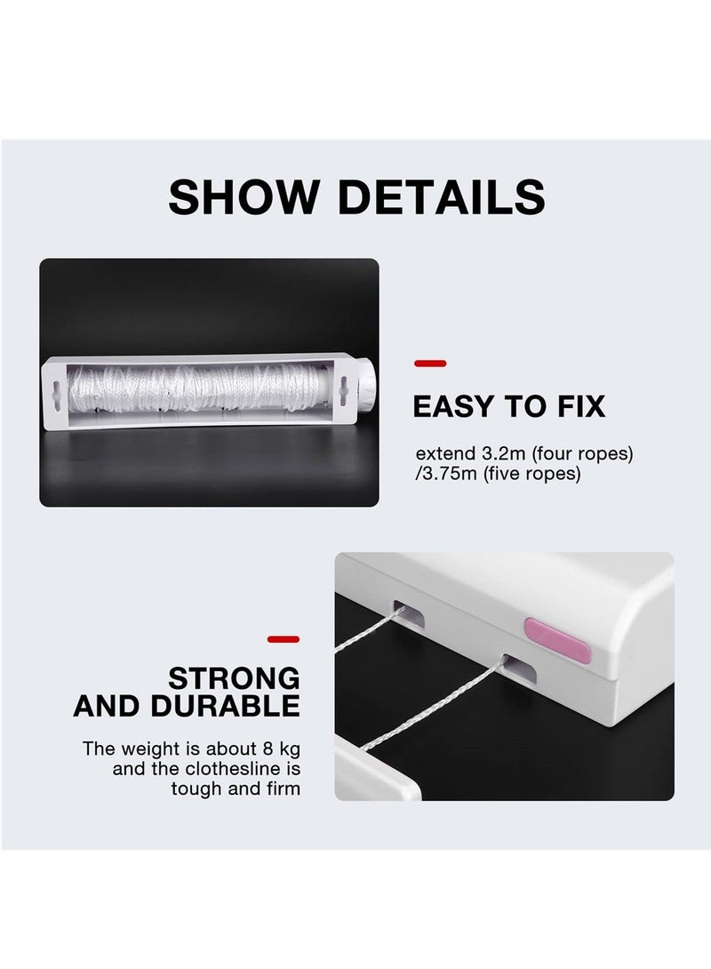 Retractable Clothesline, Outdoor Heavy Duty Adjustable Cloth Hanger Rope, Plastic Clothes Line Automatic Telescopic Drying Rack, Wall Mounted Clothes Hanging Line for Indoor Outdoor (5 Lines) - Image 3