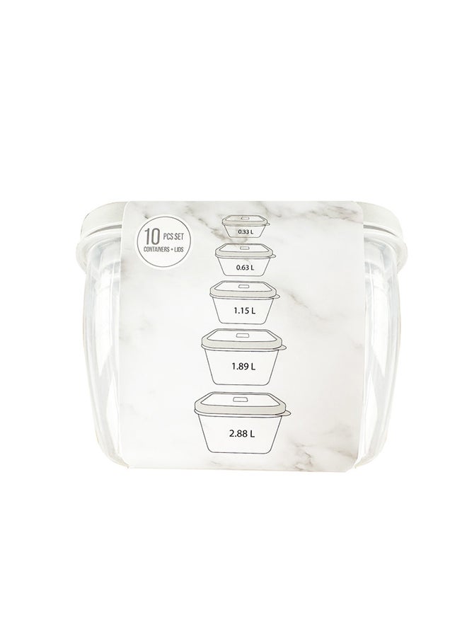 Home Pro 10pcs Set Square Food Container 0.33L | 0.63L | 1.15L | 1.89L | 2.88L | White - Image 3