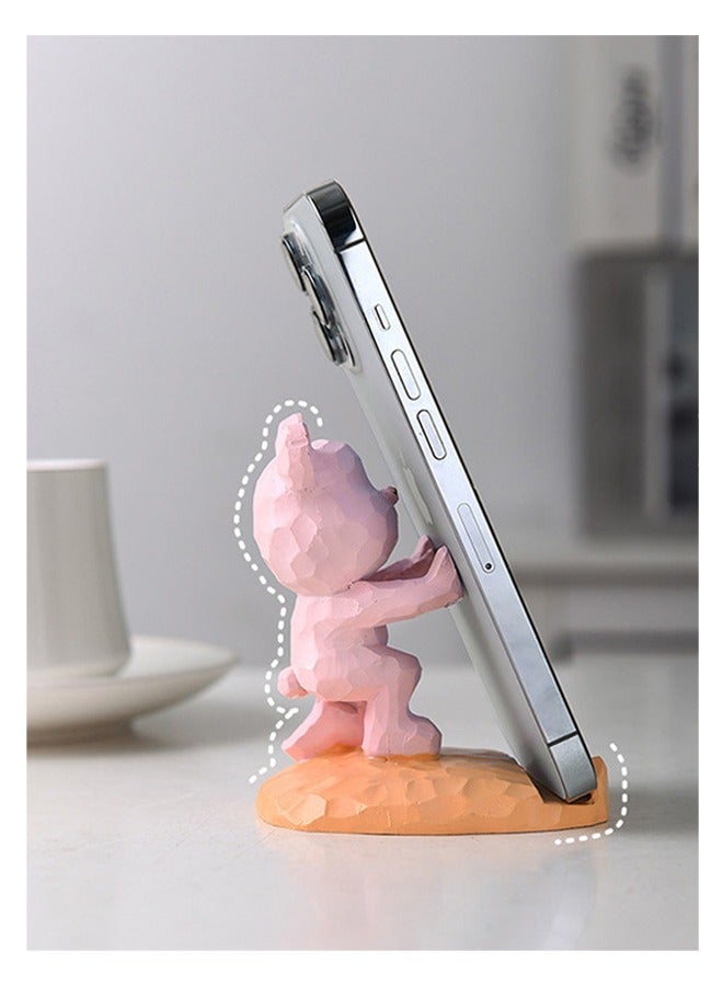 حامل المحمول ، كئيب الدب لطيف حامل الهاتف ديكور مكتب المنزل متوافق مع جميع الهواتف الذكية الراتنج الوردي الكونغ فو - Image 3