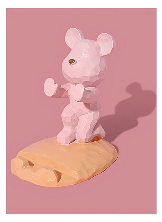 حامل المحمول ، كئيب الدب لطيف حامل الهاتف ديكور مكتب المنزل متوافق مع جميع الهواتف الذكية الراتنج الوردي الكونغ فو - Image 2